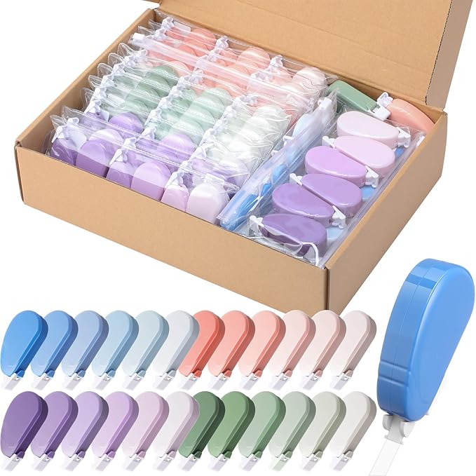 Chivao 100 Pack Mini Correction Tape Bulk Ink Corrector Eraser Tape Set Cute Aesthetic Colorful Instant Correction Applicator for Office School Student Stationery Supplies, 0.2 x 158 Inch (Pastel)
