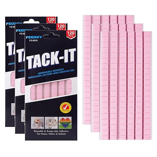 Feosky Adhesive Poster Sticky Tack Putty, Reusable and Removable Adhesive Putty, Mounting Putty for displaying Wall Paintings, Picture, Decoration, Crafts (Pink, Pack of 3)