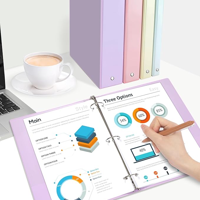 SUNEE 1.5 Inch Binders 3 Ring 4 Pack, Clear View 1 1/2 Inch Binders Three Ring PVC-Free (Fit 8.5x11 Inches) for School or Office Supplies, Assorted Pastel