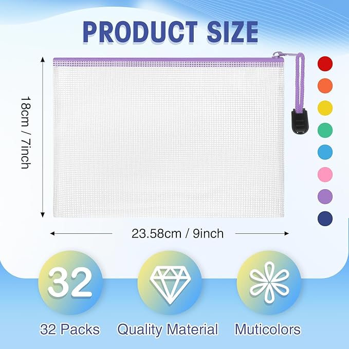 Jetec 32 Pcs Mesh Zipper Bags Toy Storage Bikini Organizer Bag Bolsas Para Guardar Trajes De Baño Waterproof Zipper Reusable Pouch Puzzle Multipurpose for Storage Office(Cute Color,9 x 7 Inch)