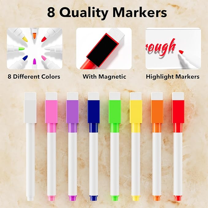 Acrylic Magnetic Dry Erase Board for Fridge, Clear Whiteboard for Refrigerator, Notepad Memo to Do/Grocery List White Board, w/ 8 Colors Markers, 15"x11"