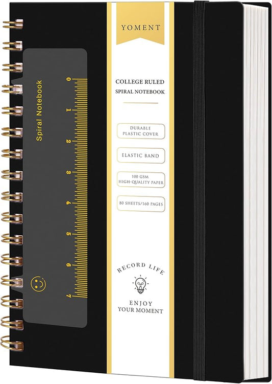 Yoment Lined Spiral Notebook Journal A5 Small Spiral Notebooks 5x7 160 Pages Thick College Ruled Paper Spiral Bound Journal Wire Bound Notebooks for Work Note Taking School, Black