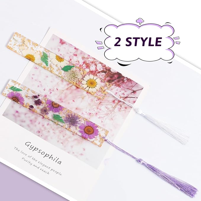 Bookmarks for Women, Kaluofan 2PCS Book Markers for Reading, Durable Handmade Dried Flower Bookmarks with Tassels, Pretty and Increase Reading Interest