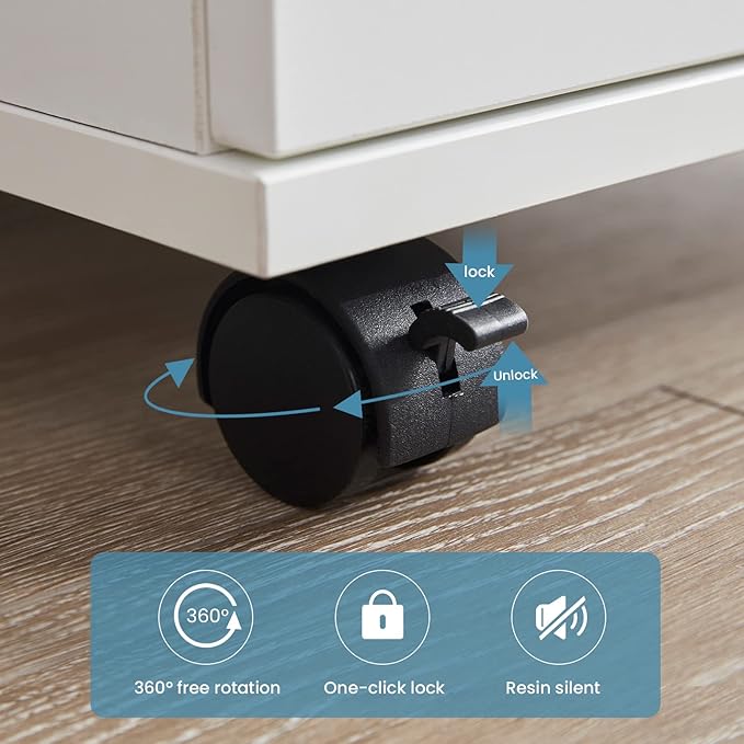 Farini Mobile File Cabinet for Home Office, 3 Drawer Chest Wood, Drawers Unit for Under Desk, Storage Drawers Cabinet White