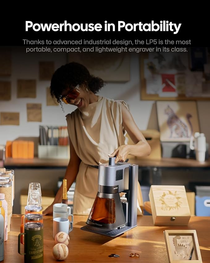 LaserPecker LP5 20W Fiber & Diode Dual Laser Engraver, 10X Faster 0.0027mm Precision for Metal Wood Jewelry, 3D Grayscale & Color Engraving, Portable 6kg Laser Cutter for Instant Store Customization