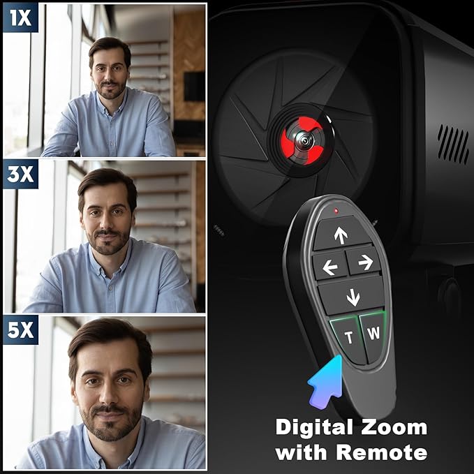 Webcam for PC/Laptop/Mac with Remote Control, 2K Computer Camera, Low-Light Correction, AI-Noise Canceling Mics, Adjustable Field of View, Built-in Privacy Cover, Stereo Mics