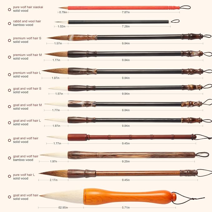 Corciosy 12 Pieces Chinese Calligraphy Brush Set - Premium Painting Writing Watercolor Sumi Brushes Set Kanji Japanese Drawing Art Brushes with Roll-up Brush Holder