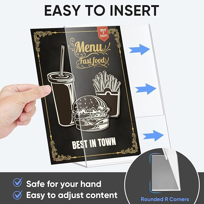 TICONN 8.5 x 11 Acrylic Sign Holder, L Shape Clear Sign Stand for Displaying, Plastic Paper Holder for Office, Store, Restaurant (Vertical 6 Pack)