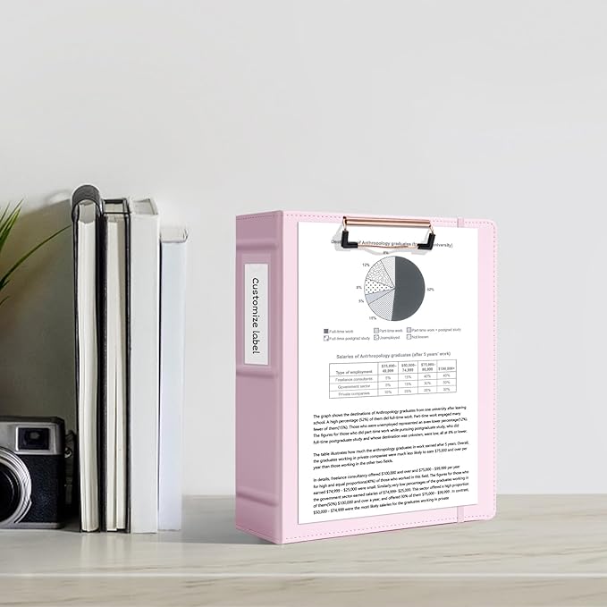 Ospelelf Mini 3 Ring Binder 5.5" x 8.5", 2 Inch Clipboard Binder with Dividers, Professional Leather Binders Organizer for Office, School, Pink