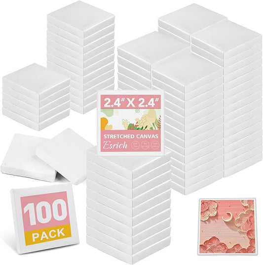 ESRICH Mini Canvases for Painting, Mini Canvas Bulk 100 Pack 2.4x2.4In, 2/5In Profile Small Square Canvases, Blank Canvases are Great for School Projects and Kids Birthday Parties, Home Decor Project.