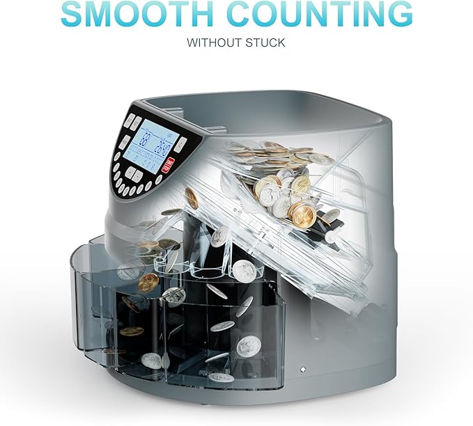 Aneken Coin Counter and Sorter with TFT Display - Accurate Sorting Machine for 5 Denominations, Smooth Operation at Up to 300 Coins Per Minute, Ideal for Efficient Money Management