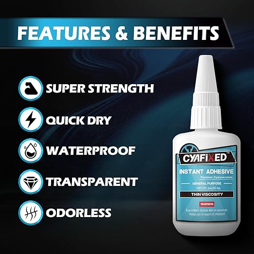 Super Glue Liquid, Instant Clear Cyanoacrylate Thin Viscosity Adhesive, Food Safe CA Glue for Shoe Sole Repair Leather Ceramic Plastic Glass Metal Wood Aquarium Porcelain Rubber Pottery Model Craft