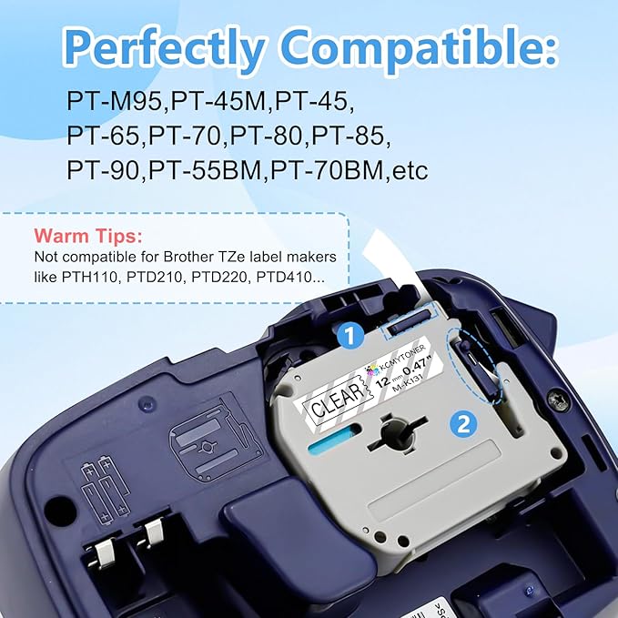 Compatible for Brother P-Touch M Tape M-K131 MK131 M131 MK-131 Black on Clear Label Tape 0.47" (12mm) x 26.2ft for PT-90 PT-M95 PT-70 PT-70BM PT-85 PT-80 PT-45 PT-65 Label Makers, 3 Pack