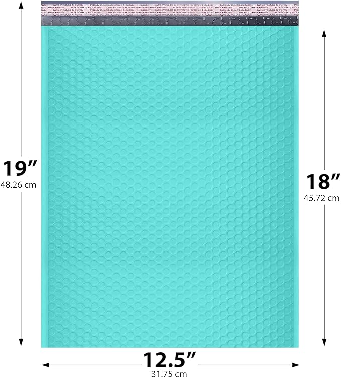 Teal 12.5x19.5 Inch Large Poly Bubble Mailers #6 | Padded Envelopes with Self Seal | Air Lined Cushioned Bubble Mailer | Usable Size 12.5x15 | 100 Pack Bulk | Lightweight shipping Bags