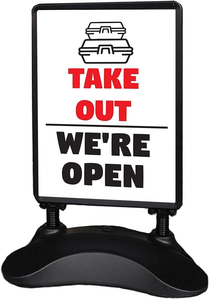 Outdoor Message Board Sidewalk Sign Open Drive Thru Take Out Sign Double Sided Restaurant Business Swinging Sign (TAKE Out)