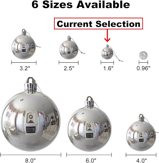 Silver 1.6" Small Christmas Balls Christmas Tree Decoration Ornaments Shatterproof Hanging Balls for Birthday Halloween Holiday Wedding Decorations Set of 36pcs