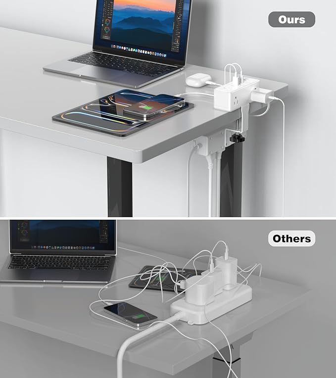 Dual Layer Desk Clamp Power Strip, Desktop Edge Mount Surge Protector with 4 USB Ports(2 USB-C) & 15 AC Outlets, Ultra Thin Flat Plug & 10FT Power Cord for Office Home(ETL Listed)