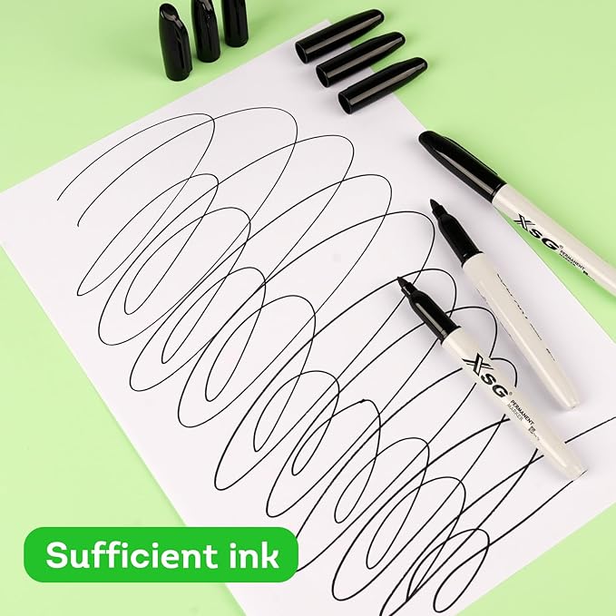 XSG Permanent Markers,110Packs Black Permanent Marker,Fine Point,Waterproof, Smooth Writing，Quick Drying Permanent Markers,Suitable For Glass, Cartons, Ceramics ，Plastic And Other Office Scenes