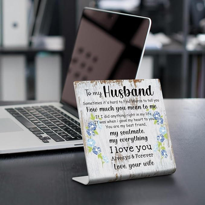 Husband Gifts from Wife To My Husband Sign Plaque Gift Wedding Anniversary Romantic Gifts for Husband Birthday Christmas Valentine's Fathers Day from Wife 4 x 4 inch XUV67
