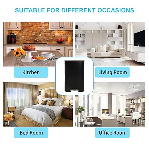 PayLessHere Stainless Steel Trash Can with Lid - Removable Inner Bucket, Foot Pedal Soft Close for Office, Home, Kitchen Garbage Bin (Black, 13 G)