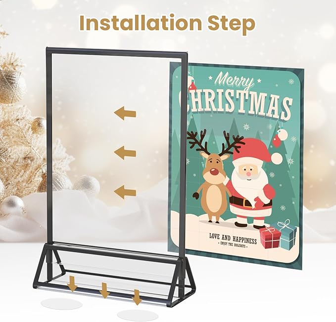 Acrylic Sign Holder 4X6 Black Picture Frame Double-Sided Acrylic Frames for Wedding Table Numbers Photo Frames Flyers Menu with Removable Sticky Dots-6 Pack