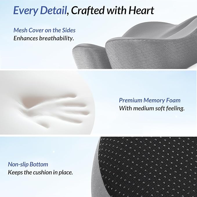 ZIKEE Car Seat Cushion for Driving with Cooling Gel, Ergonomic Memory Foam Seat Cushion for Car Provides Sciatica, Back, Tailbone Pain Relief and Intimate Ventilation, Anti-Slip & Breathable Cover