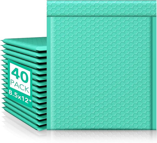 Fuxury Bubble Mailers 8.5x12 Inch 40 Pack Self Seal Large Bubble Envelopes Water Resistant Thick Cushioning Mailer for Small Business Packaging, Mailing Teal #2