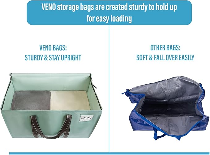 VENO 6 Pack Moving Bags, Heavy Duty, Moving Boxes Alternative, Packing Storage Supplies for Dorm Room Essentials with Zipper for Clothes, Extra Large Totes for Packaging (Shiny Light Green, 6 Pack)