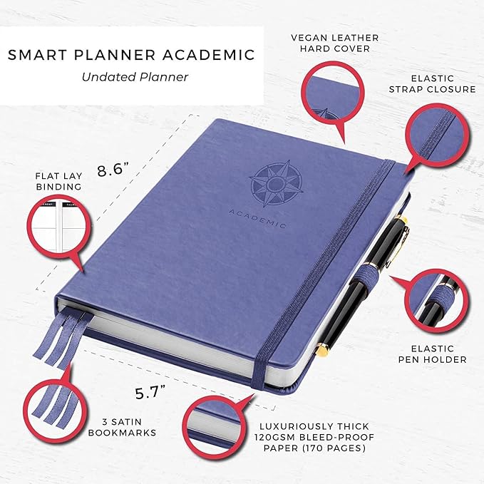 Smart Academic Planner - A5 Size 8.6 x 5.7 inches - Undated Daily Planner for School - Daily, Weekly, and Monthly Scheduling - Student Planner for Maximizing Focus and Productivity (Lavender)