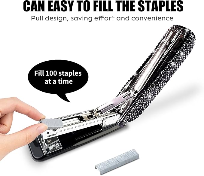 Diamond Crystal Handmade Bling Dazzling Stapler for Office, School, or Home (Black)