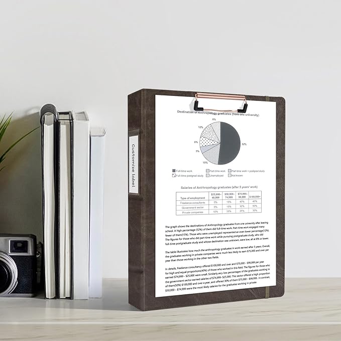 Ospelelf 1 Inch 3 Ring Binder Vintage Hardcover, Leather Clipboard Organizer for Letter Size, Professional Binder with Dividers and Tabs, Brown