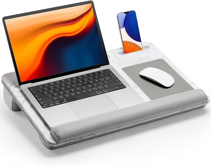 HUANUO Lap Desk - Fits up to 17 inches Laptop Desk, Built in Mouse Pad & Wrist Pad for Notebook, Laptop, Tablet, Laptop Stand with Tablet, Pen & Phone Holder, Marbling
