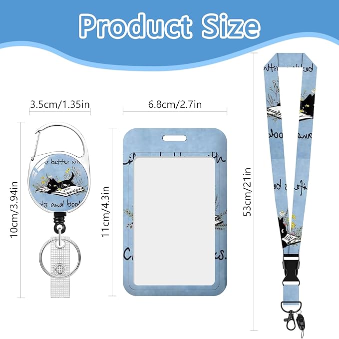 Cat Badge Holder Reel Lanyard,ID Card Badge Holder Retractable Name Tag Clips for Doctor Nurse Teacher Office Student