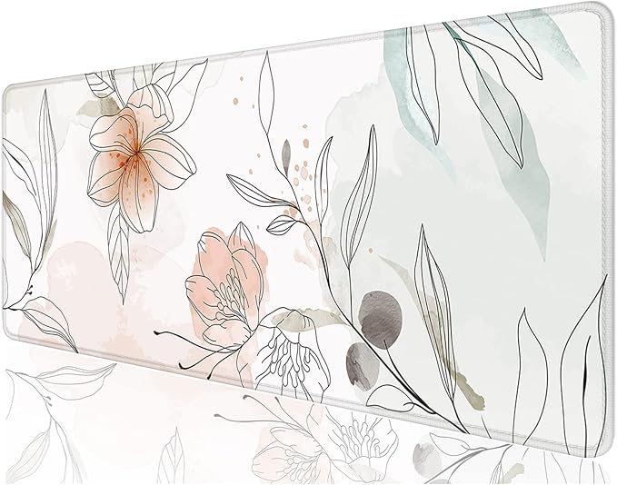 Desk Mat, 32" x 12" XXL Extended Large Gaming Mouse Pad, Desktop Decor Desk Pad, Cute Men Women Office Supplies and Accessories, XL Mouse Mat for Laptop & Keyboard, Watercolor Flowers