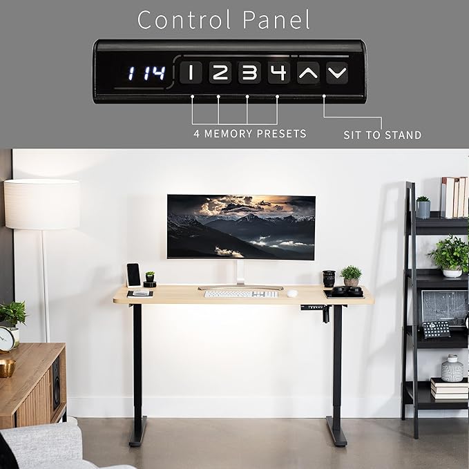 VIVO Electric 60 x 24 in Standing Desk, Memory Height Adjustment, 1B Series, One-Piece Light Wood Top, Black Frame, DESK-KIT-1B6C