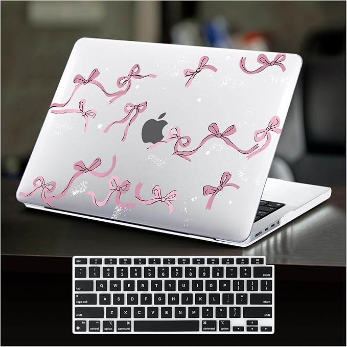 DTangLsm Compatible for 2025 MacBook Air 13 inch Case 2024 2023 2022 M4 M3 M2 A3240 A3113 A2681 with Touch ID, Clear Slim Plastic Hard Shell Case&Keyboard Skin for MacBook Air 13.6 M2 Cover,Pink Bows