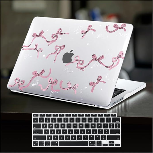 DTangLsm Compatible for 2025 MacBook Air 13 inch Case 2024 2023 2022 M4 M3 M2 A3240 A3113 A2681 with Touch ID, Clear Slim Plastic Hard Shell Case&Keyboard Skin for MacBook Air 13.6 M2 Cover,Pink Bows