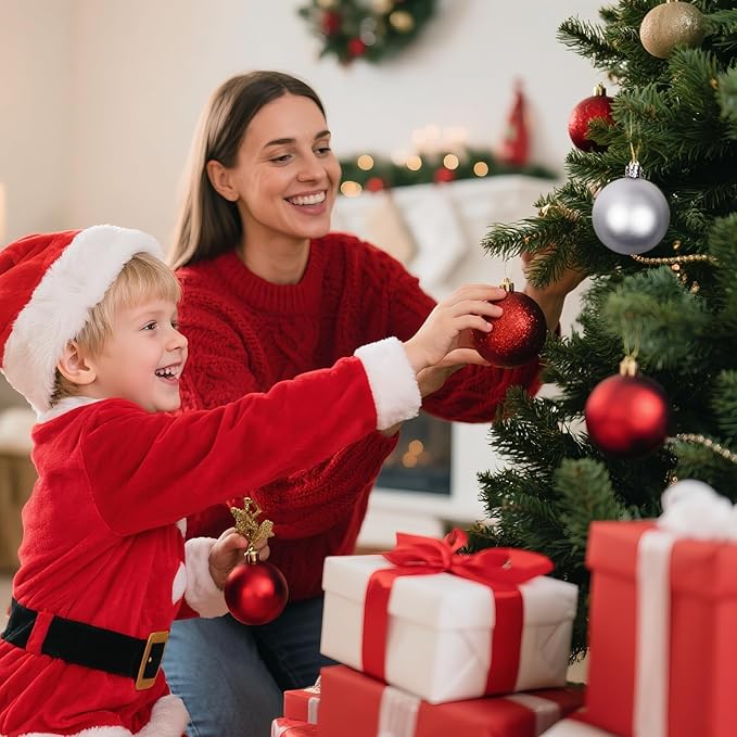 Christmas Tree Decorations Ornament Set, 60ct 2.36 Inches Red Green and Gold Shatterproof Christmas Ball Ornaments, Hanging Ball for Xmas Holiday Wedding Party Decor