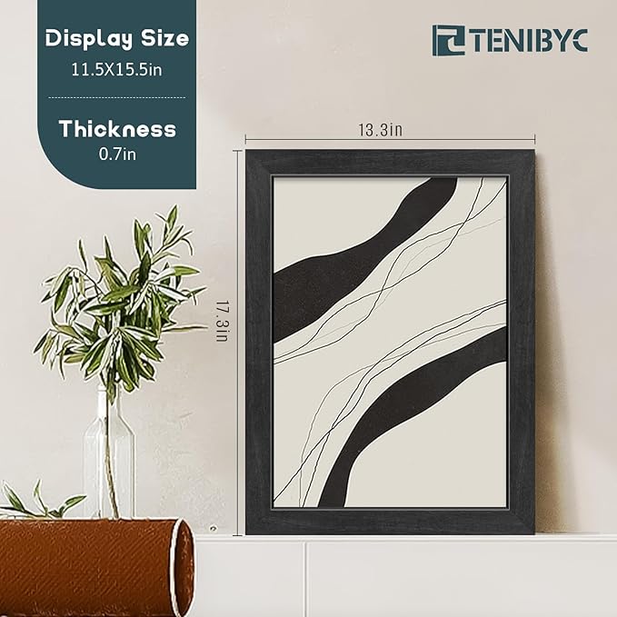 12x16 Frame Set of 4, Textured Black Wood Picture Frame, HD Tempered Glass, Wall Display