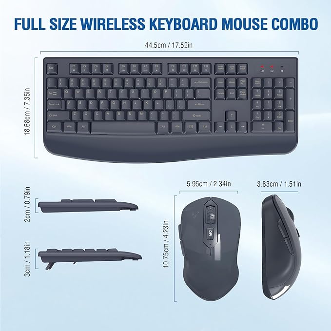 Wireless Keyboard and Mouse Combo, Full-Sized 2.4GHz Comfortable Palm Rest and Optical Wireless Mouse for Windows, Mac OS PC/Desktops/Computer/Laptops(Navy Blue)