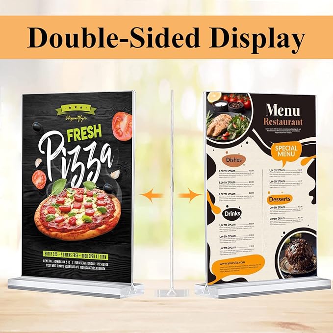 Arrobust Acrylic Sign Holder 8.5 x 11 Inches, 12 Pack Clear Display Table Top Signs Stand, Double Sided Vertical Flyer Holder ,Plastic Frames Paper Holder for Stores Home Office Menu Retail Show Fair