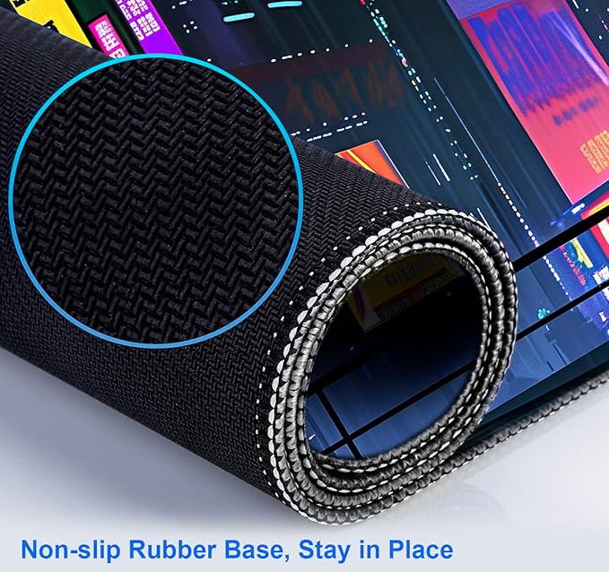 Tokyo Street Cute Large Gaming Mouse Pad, Purple Blue Anime City XXL, 35.4L x 15.7W inches, Fabric, Polyvinyl Chloride, Office Products