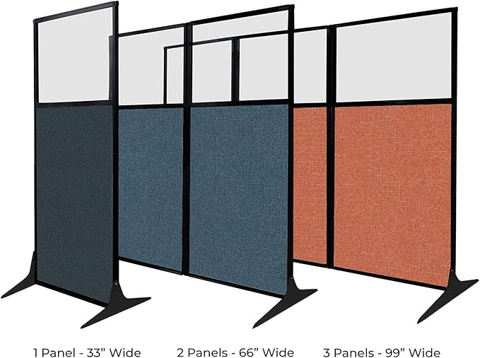 Versare Workstation Partition | Portable Wall Divider | Modern Office Cubicle | Free Standing Privacy Screen | Flexible Work Space | 66" x 70" W/Window, Black Fabric Panels