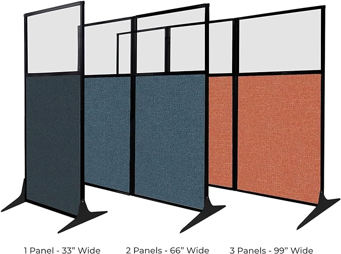 Versare Workstation Partition | Portable Wall Divider | Modern Office Cubicle | Free Standing Privacy Screen | Flexible Work Space | 66" x 70" W/Window, Red Fabric Panels