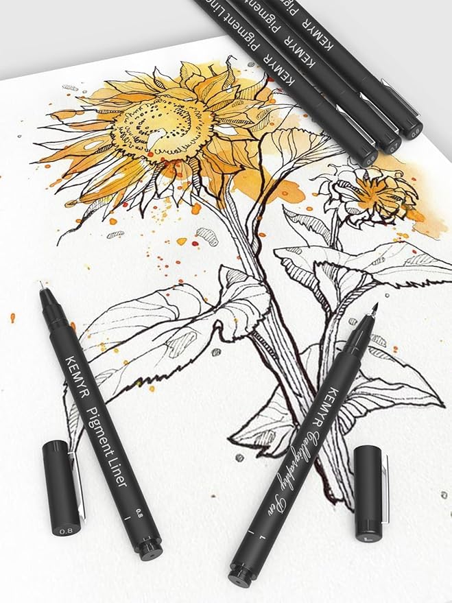 4 Micro Fine liner Drawing Art Pens Calligraphy Pens: 0.5mm Size Black Art supplies Waterproof Archival Black Ink Markers For Artists,Use for Professional Watercolor,Sketching