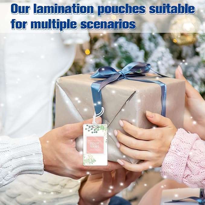 100 Pieces 10 Mil 2 1/2" x 4 1/4" Laminating Pouches with Slot Hole Printable Luggage Tags Clear Thermal Laminate Pouch Tags Kit Resealable for Work Permits Pass Cards Student ID Cards (100, 10 Mil)