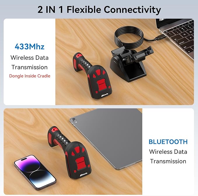Alacrity DPM Industrial Barcode Scanner, 1D 2D & Direct Part Marks Symbologies, Wireless Charging, Long-Distance 433MHz Wireless & Bluetooth Connectivity, Shock and Dust-Proof Barcode Reader, Green