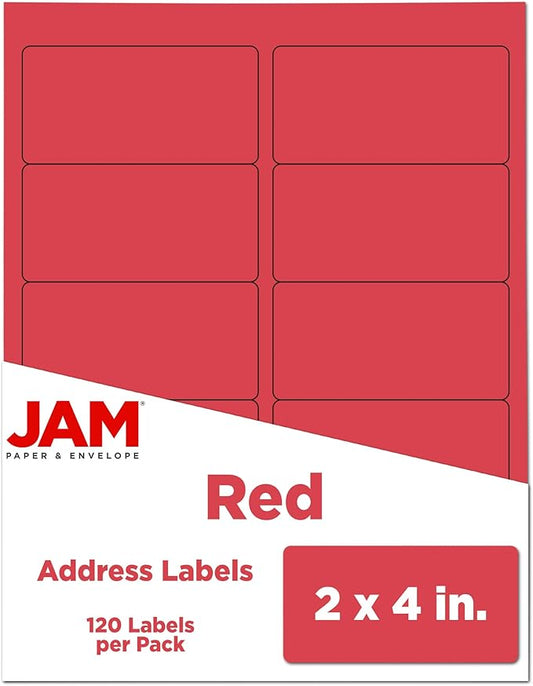 JAM PAPER Shipping Address Labels - Standard Mailing - 2 x 4 - Red - 120/Pack