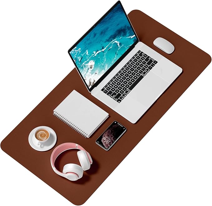 Hsurbtra Desk Pad, 35.5" x 17" PU Leather Desk Mat, XXL Extended Mouse Pad, Waterproof Desktop Blotter Protector, Non-Slip Ultra Thin Large Laptop Keyboard Writing Mat for Office Home, Brown