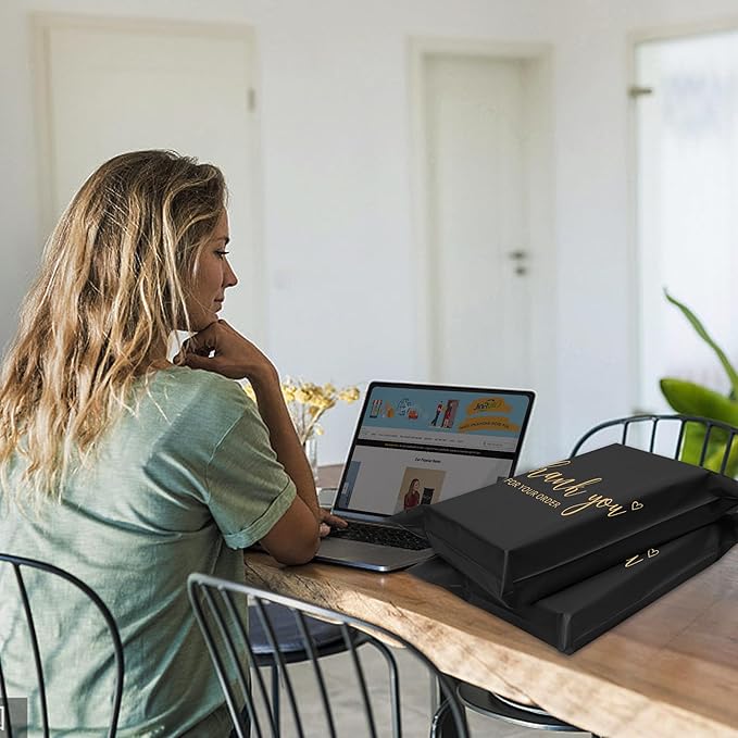 JinRuiKJ Thank You Poly Mailer 14.5x19 Inch 50 PCS, Shipping Bags for Clothing, Packaging Bags for Small Business, Strong Adhensive, Waterproof and Tear-Resistant Mailing Envelopes, Black